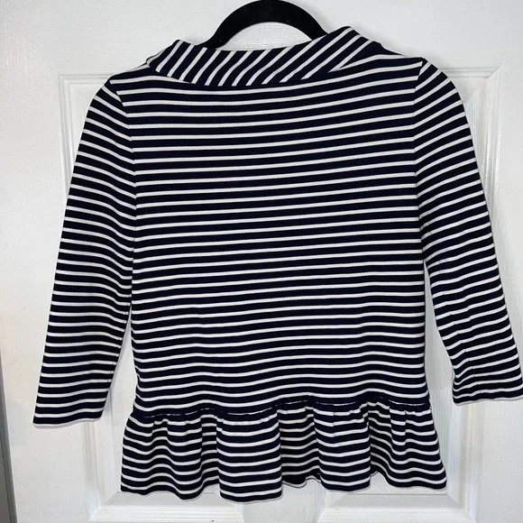 Kate Spade Striped Top Womens XS Navy White Ruffle Hem Nautical Preppy Chic - Picture 7 of 11